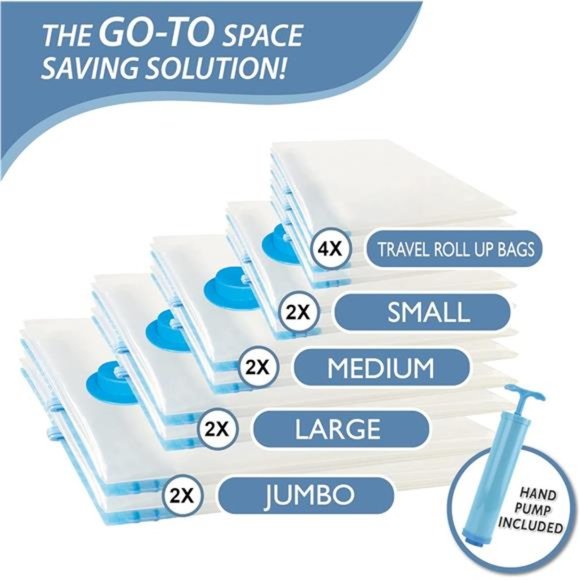 12 Pack Space Saver Bags(2 Jumbo/2 Large/2 Medium/2 Small/4 Roll)Compression Bag - Picture 2 of 7